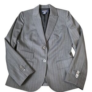 Brooks Brothers Womens Grey Pinstripe Wool Blazer Suit Jacket Size 6
